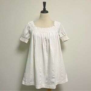 Free People Ivory Mila Square Neck Short Puff Sleeve Shapeless Shift Mini Dress